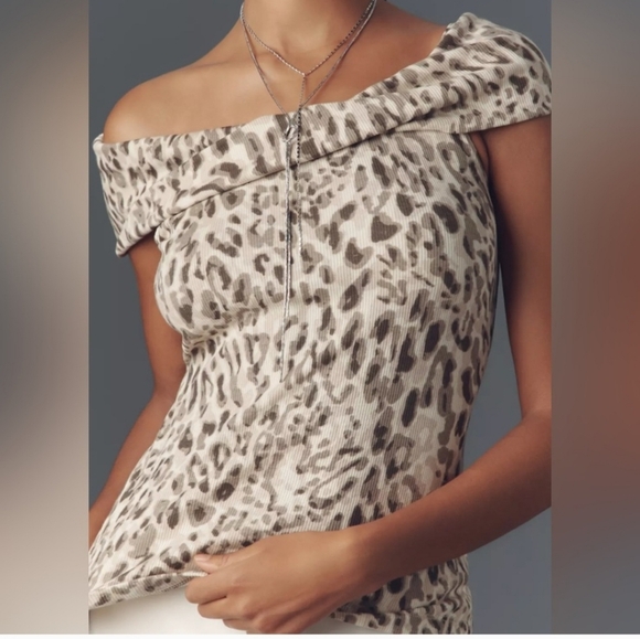 Anthropologie Tops - Anthropologie Leopard Print Off-Shoulder Blouse